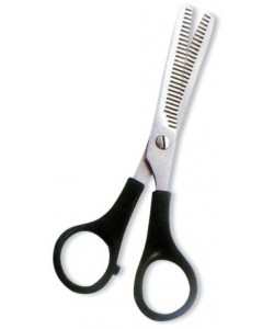 Thinning Scissor. Double Blade Teeth. Plastic Handle. Satin Finish.